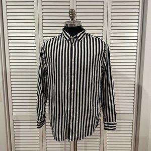 H&M Men's Black & Off White Striped Button Down - Large